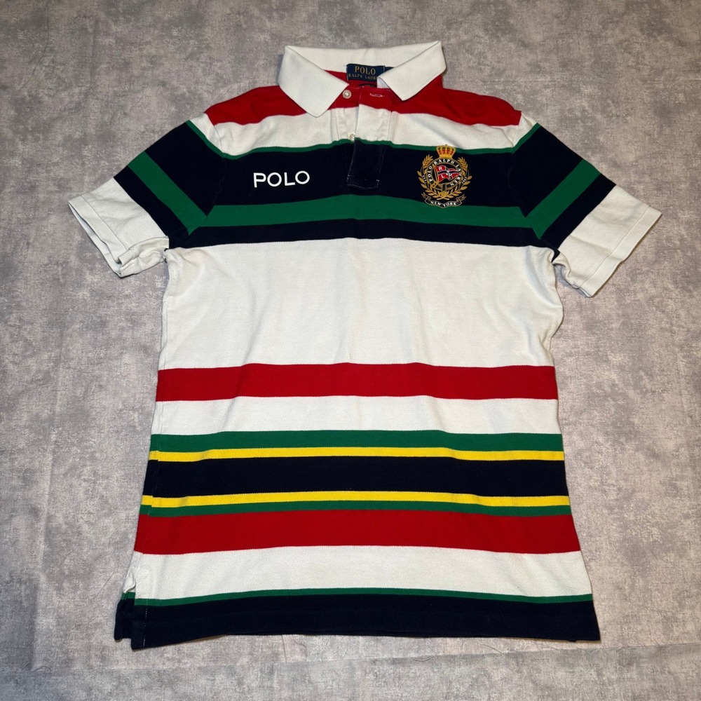 Polo Ralph Lauren Mens Small Classic Fit Striped Crest Polo Shirt Multi Color